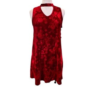 Magnolia Skye Red Velvet Floral Embossed Dress Size Small  Trapeze Neck Band